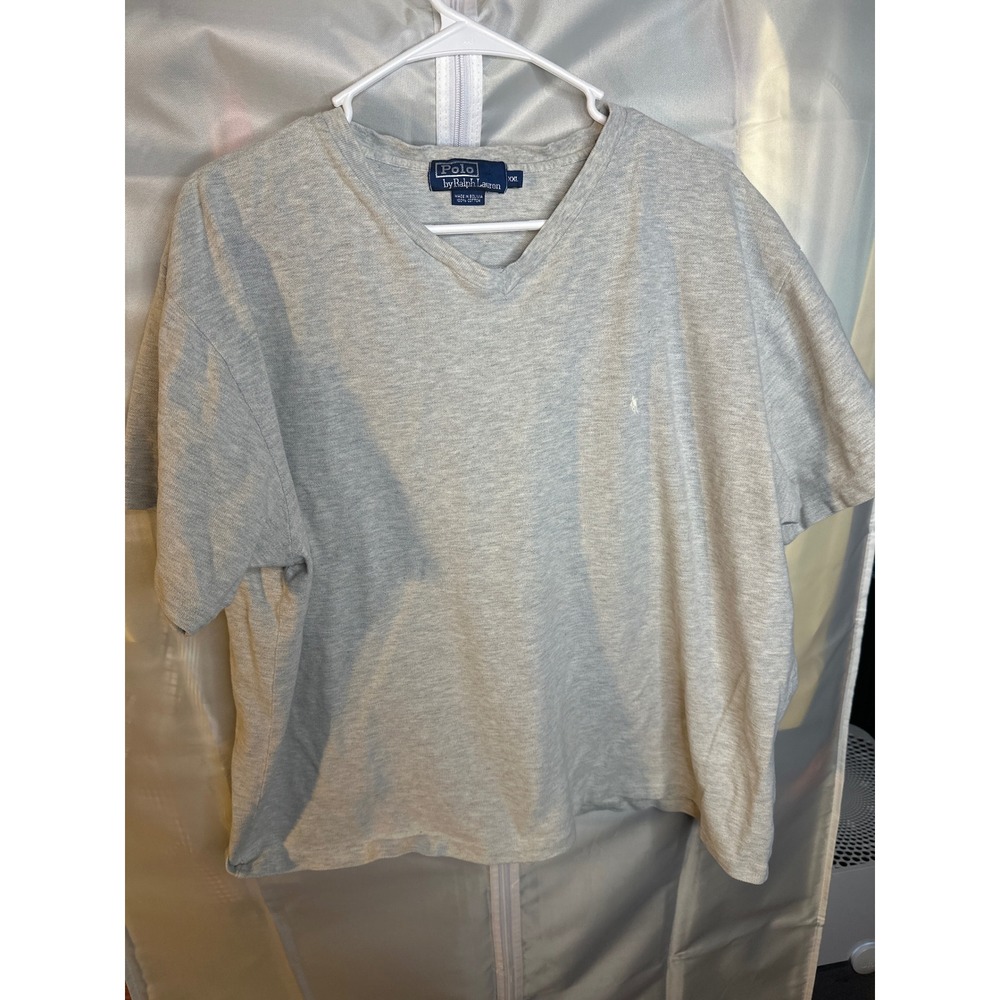 Polo Ralph Lauren Mens V-Neck T-Shirt Gray Cotton Short Sleeve Pony Logo XXL